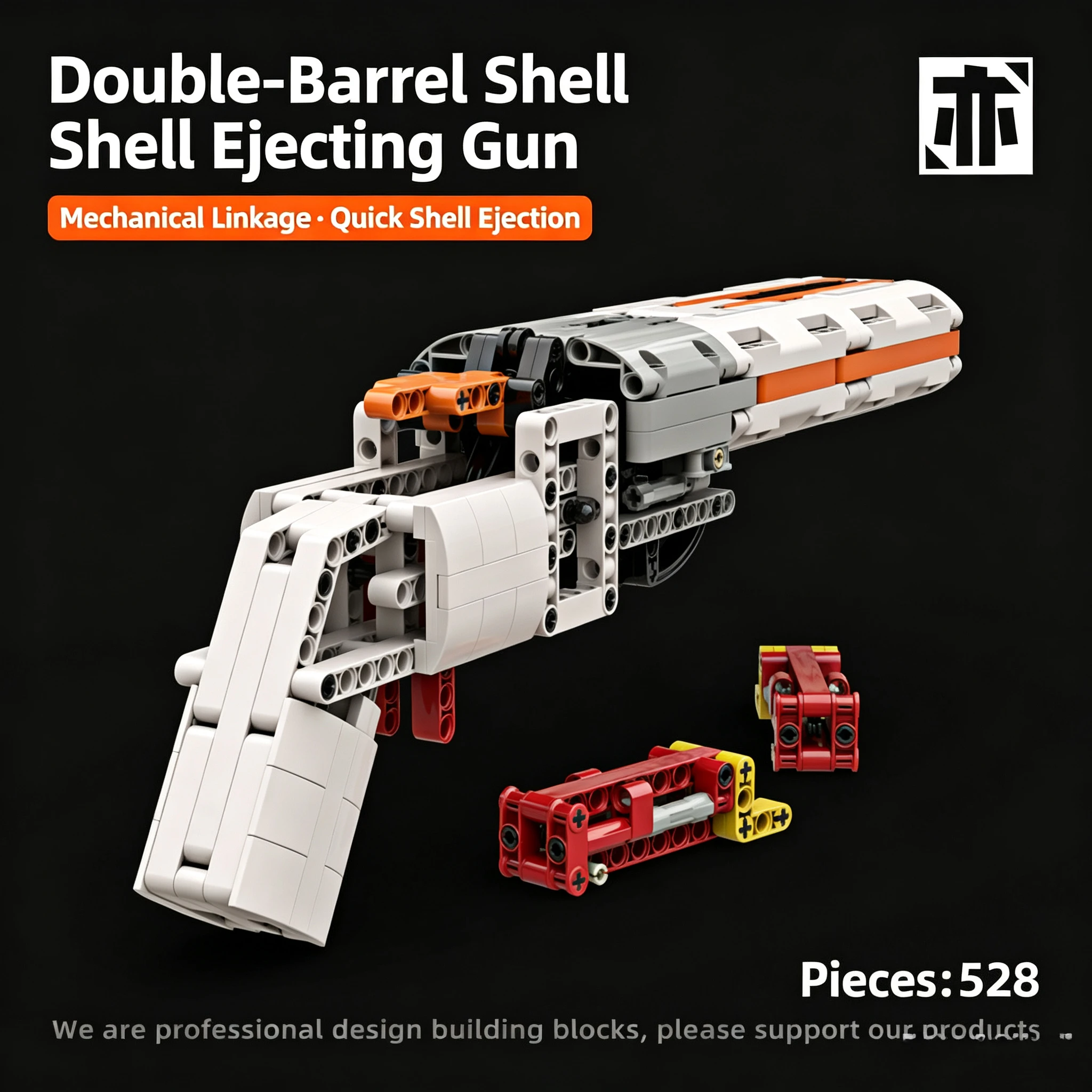 528PCS Technical Double Barrel Gun Model Building Blocks Kit Auto Shell Eject Function Assembly Shooting Toy for Adult