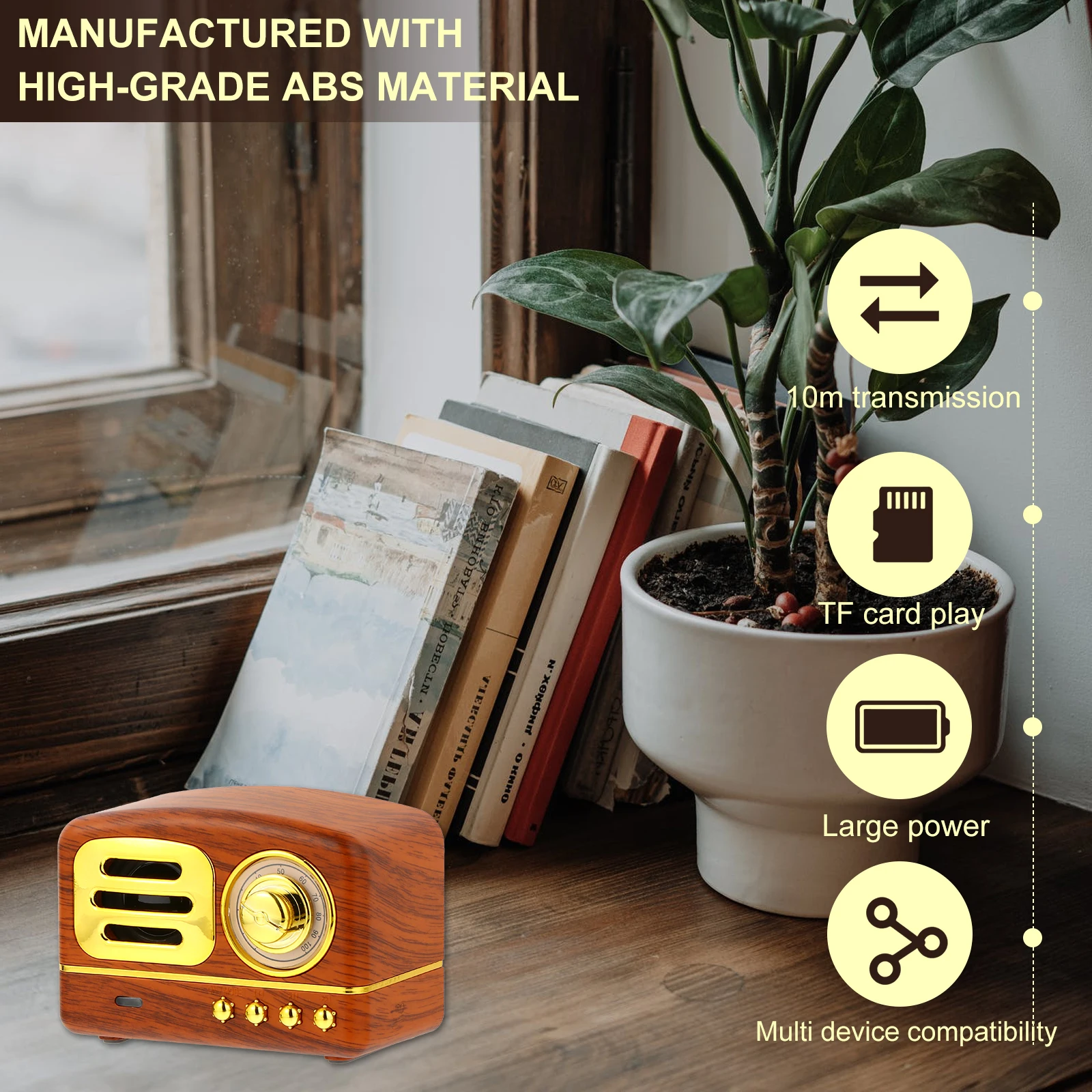 

Mini Retro Radio Speaker Decorative Music Player Vintage Speakers Wooden Play Car Computer