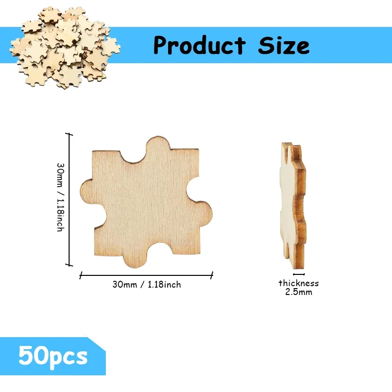 50pcs 3cm Blank Wooden Puzzle, Unfinished Wooden DIY Puzzles Pieces for Kids Crafts, Arts, Classroom Activities, Learning Tools