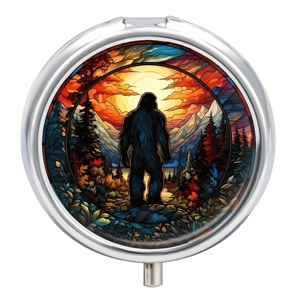 SASQUATCH-pilulier avec 3 compartiments, mini étui à pilules pour portefeuille ou sac à main, pilulier de voyage portable, médecine en métal