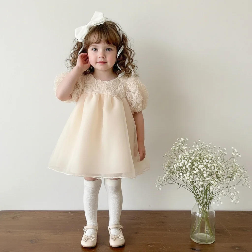 Puff Sleeve Flower Baby Girls Dress for Summer Princess Dresses