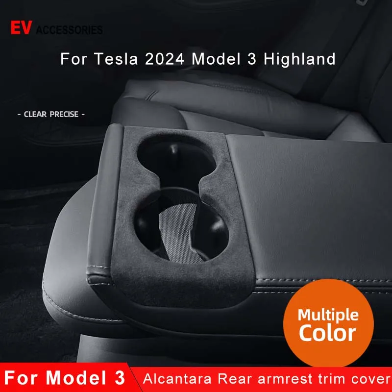 

For Tesla Model 3 Highland 2024 Made of Alcantara Rear Armrest Water Cup Cover Decorative Panel Automotive Supplies Interior Mod