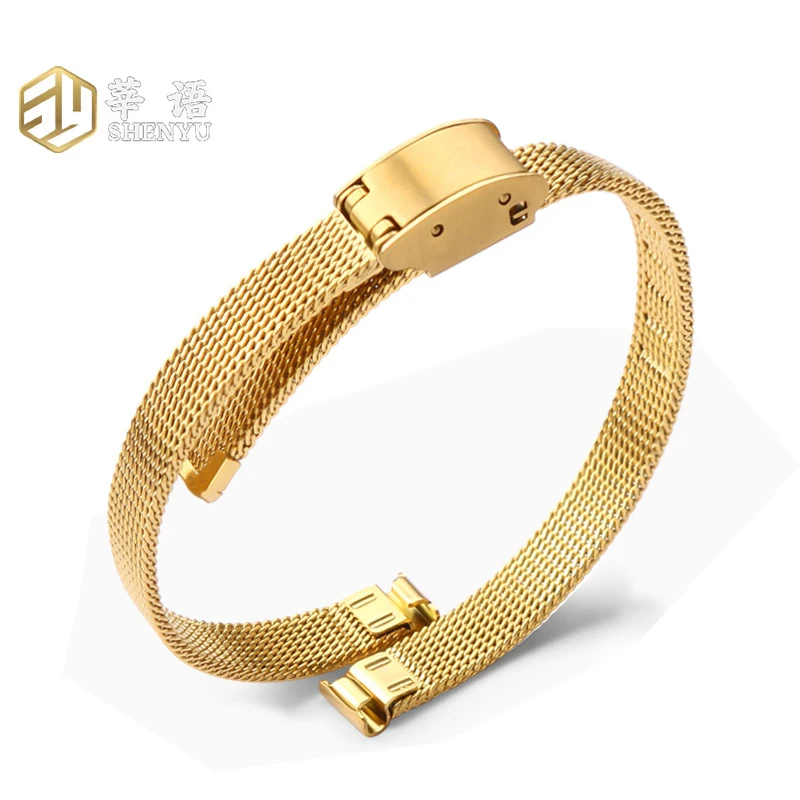 حزام ساعة Shenyu من الستانلس ستيل للنساء ، سوار أنيزي ، حجم صغير ، حزام عصري ، فضي ، ذهبي ، 6 من الذهب الوردي ، 8 ، 10 ، 12 ميلي ، 14 ، 16 أو