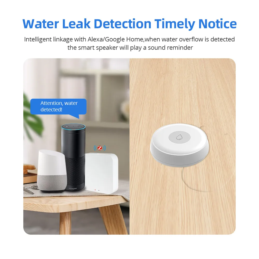 Tuya Smart Zigbee rilevatore di sicurezza per perdite d'acqua Smart Home allarme di troppopieno sensore di perdite di inondazione Alexa Homekit Siri controllo vocale