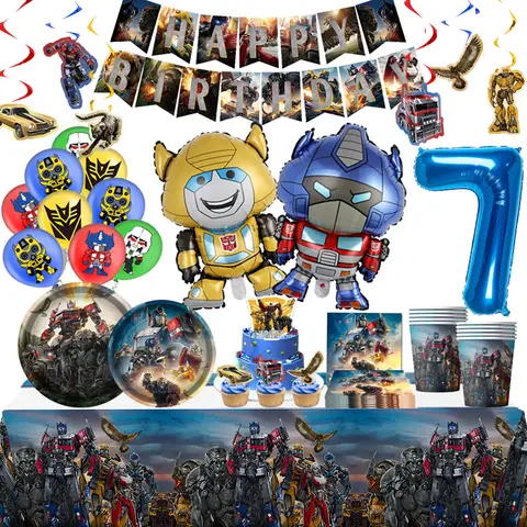 트랜스포머: 야수의 상승 생일 장식 만화 파티 용품 어린이 호의 접시 풍선 식기