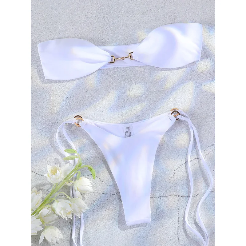 

Rinabe Push Up Bikinis Bandeau Swimwear Women Swimsuit 2026 Bikini Set Solid Color Beachwear Micro Thong Biquini Brazilian Bathi