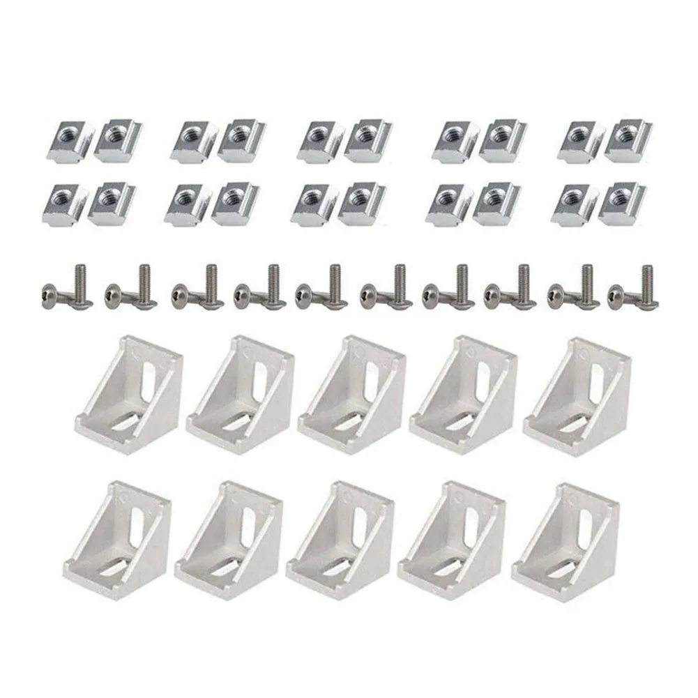 Corner Bracket Set for 2020 Series Aluminum Extrusions with For 6mm Slot T Nut and Screw Hardware M5x10mm Carbon Steel