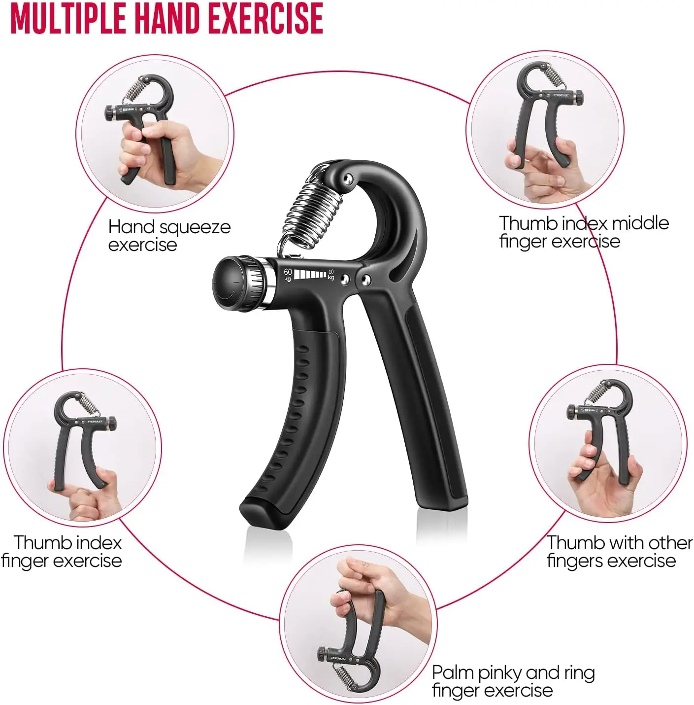 5-60Kg Adjustable Heavy Gripper Fitness Hand Exerciser Grip 5 PCS Hand Trainer Sport Gym Expander Strengthener Crossfit Grips