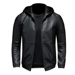 Leather men autumn new slim-fit Korean version handsome hooded motorcycle jacket men's coat tide