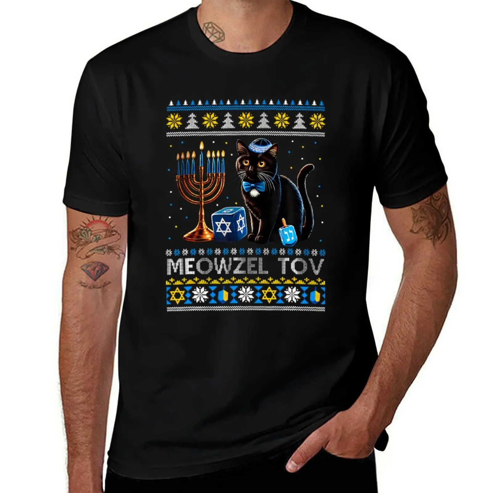 

Meowzel Tov Funny Chanukah Hanukkah Ugly Sweater Christmas T-Shirt t shirts with prints T-Shirt