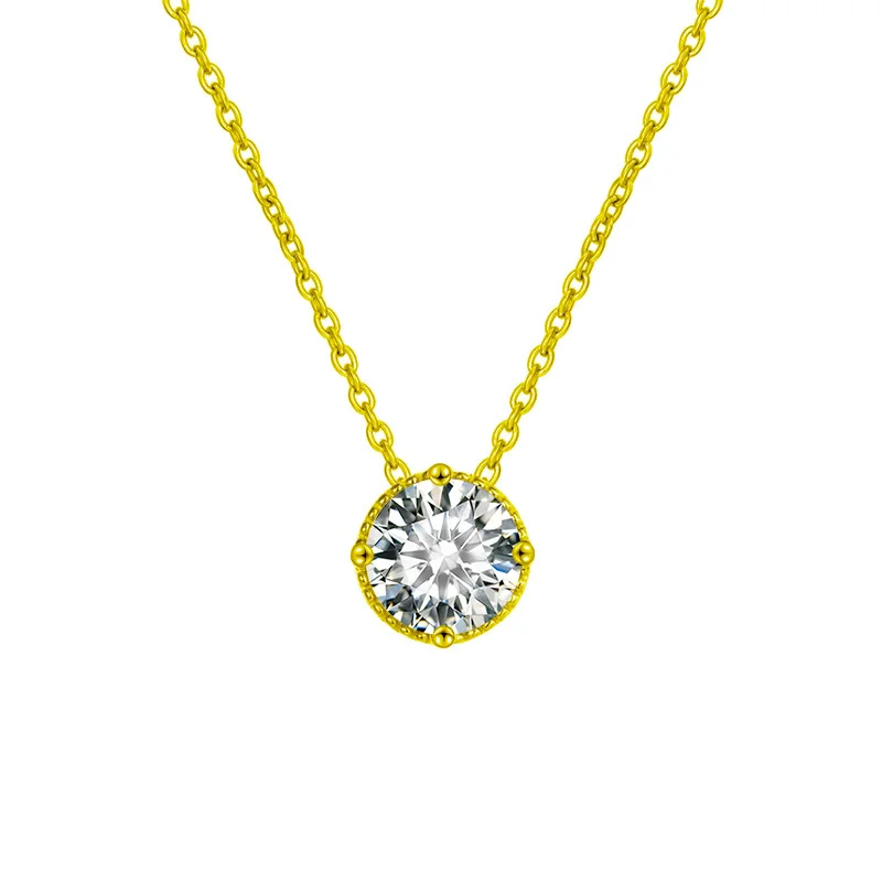 

S925 sterling silver women's necklace gold-plated moissanite round fashion jewelry party accessories