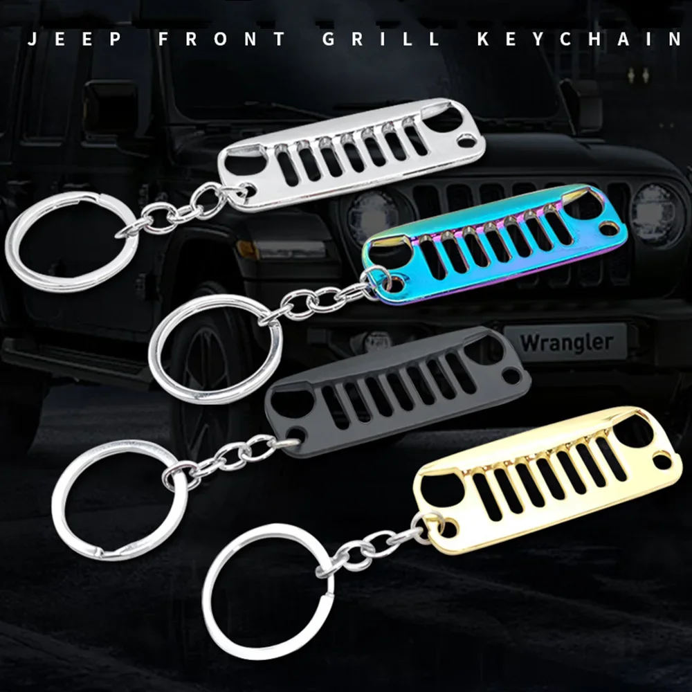 JDM Stainless Steel Car Front Grill Design Car Key Chain Grill Keychain Key Ring for Jeep Wrangler JL Accessories Enthusiasts