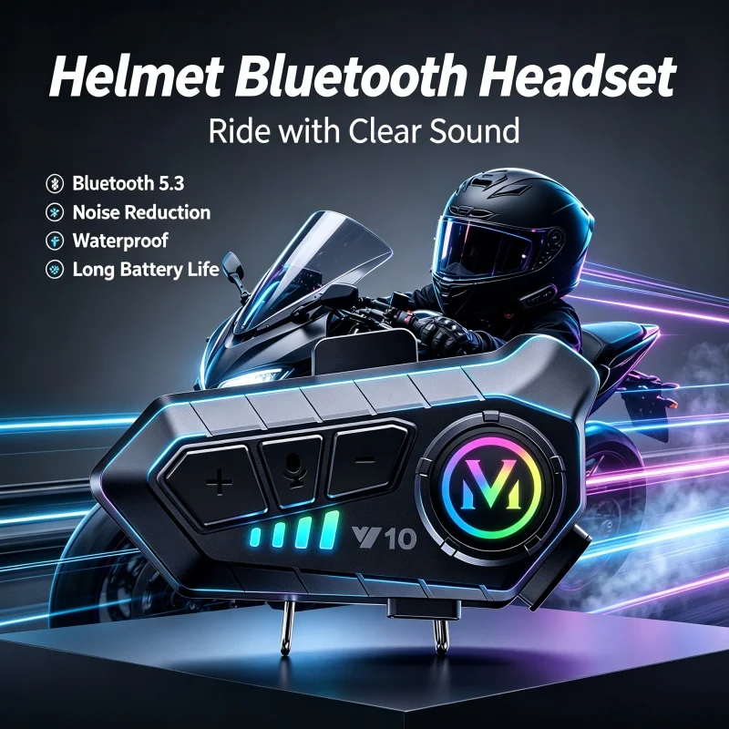 Motorcycle Helmet Headset Bluetooth 5.3 Wireless Moto Earphone Waterproof Hands-free Call Kit Super Long Standby Headphone