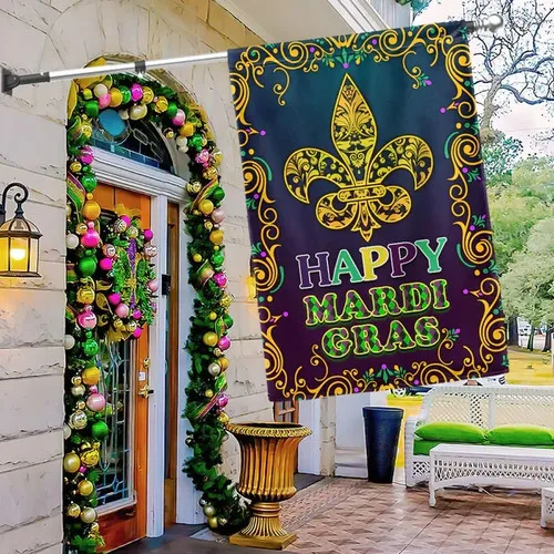 Personalized Happy Mardi Gras Garden Flag, Mardi Gras Decor, Double-Sided ZZO EEZ