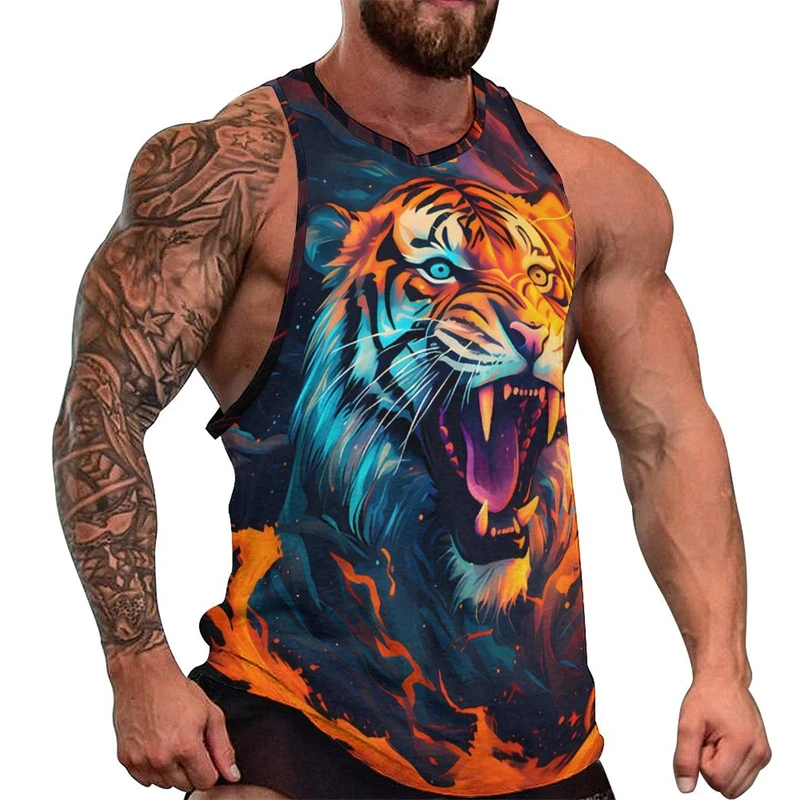 

Tiger Lion Animel Tank Tops 3D Print Man/ Women Casual Fashion Campaign Vest Kids Round Neck Vests Summer Oversized Gym Clothing