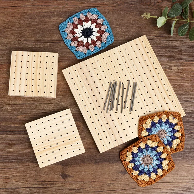 

2set Wooden Crochet Blocking Board with Grid and Pins for Knitting Granny Squares Projects DIY Craft Gift for Beginners Adults