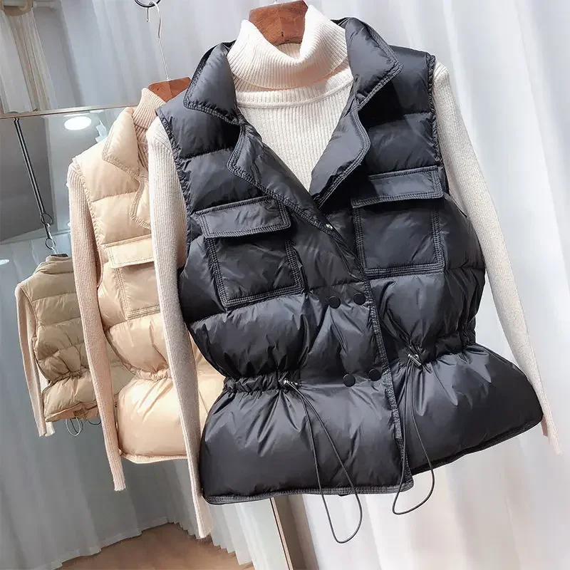 2022 New Ultra Light Down Vest Women Short Vest Windproof Lightweight Warm Waistcoat Female White Duck Down Down Coat Sleeveless