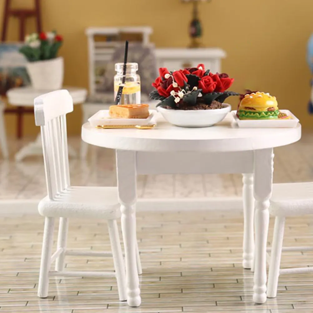 

1Set Miniature Dining Table Chair Set Wooden Dollhouse Furniture for Mini Home Decor Landscape Scene Realistic Tiny Interior
