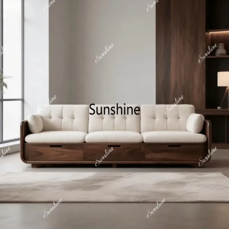 

New Chinese ash wood living room size apartment household simple reception straight sofa