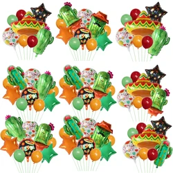Mexican Carnival Balloons Set Cactus Hat Ornaments Globo Let's Avocado Fiesta Theme Birthday Mexican Party Decorations Kid Gifts