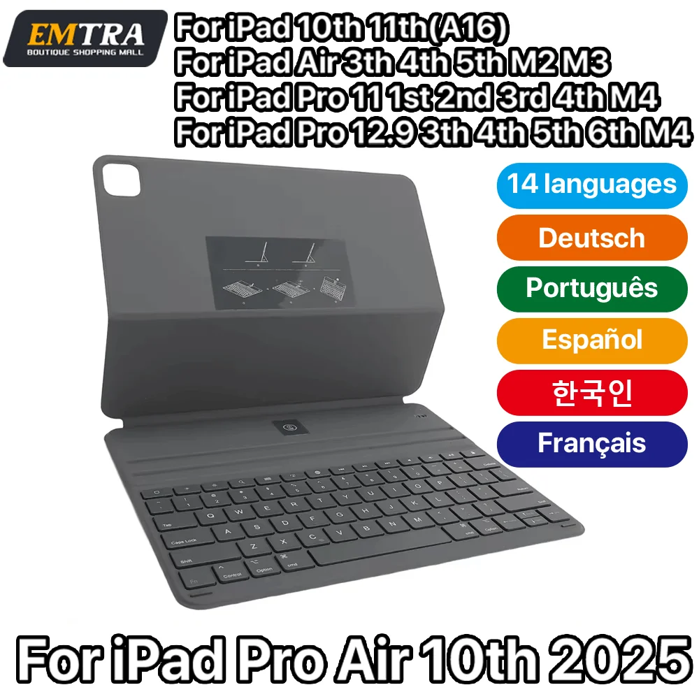 

Беспроводная Bluetooth-клавиатура Magic Keyboard для iPad 10-го поколения 2025, iPad Air 13, 12.9, 10.9, 11 дюймов, iPad Air 4, 5, Pro 11 с магнитной подставкой-чехлом