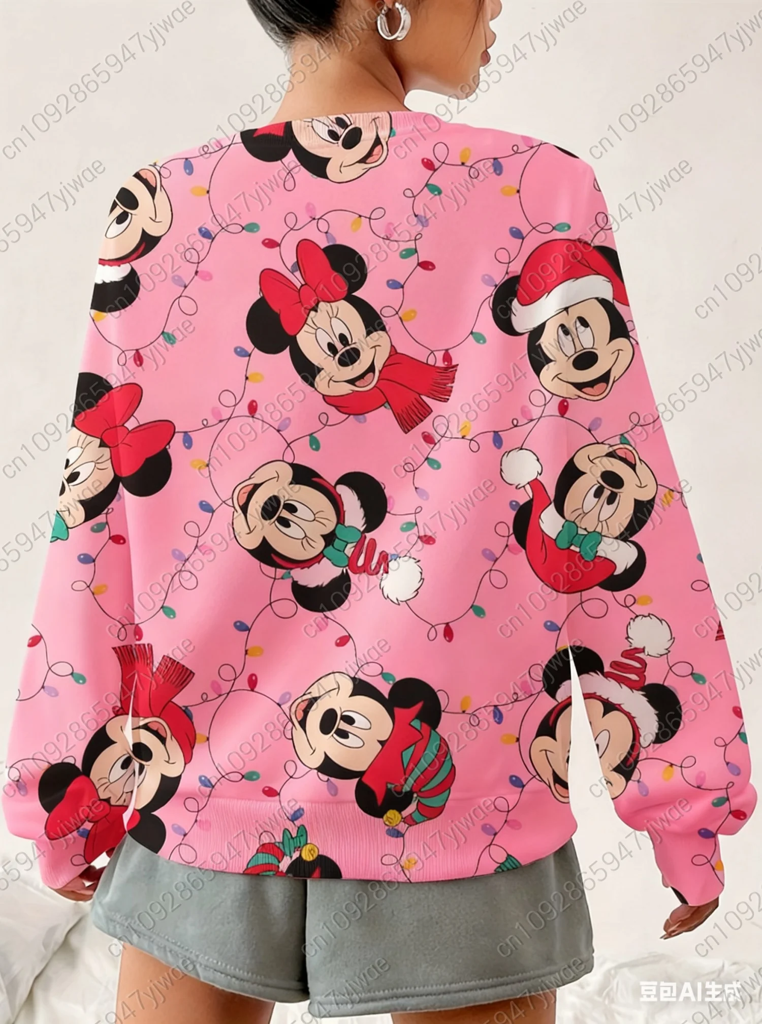 2025 winter Women Christmas Mickey Minnie Women's Round Neck Sweatshirt Hoodie Females Girl Tops Women Clothing