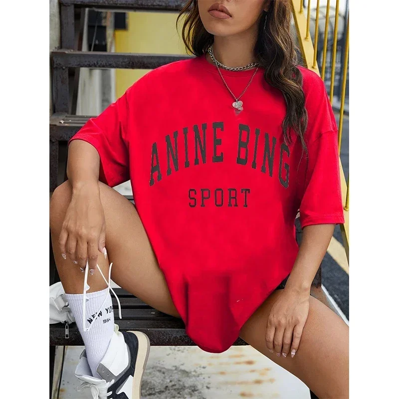 A Nine Bing Women Letter Print TShirt Casual Round Neck Short Sleeve Clothes Female Harajuku Unisex Cotton Tee Streetwear Tops