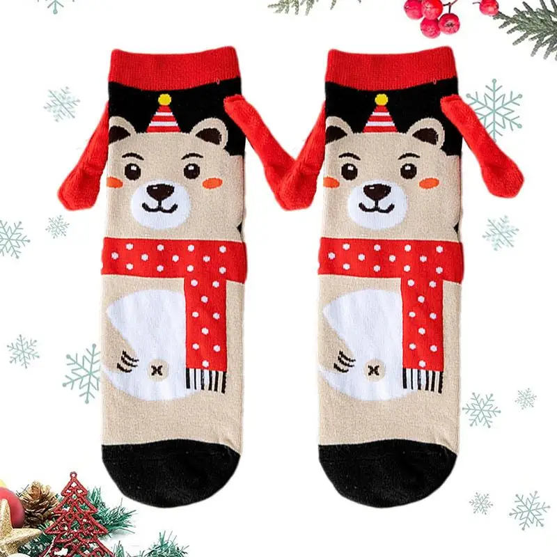 Hand Holding Socks Adult Christmas Magnetic Socks 1 Pairs Funny Socks Fun Props Cartoon Holiday Fun Socks For Men Women Adults