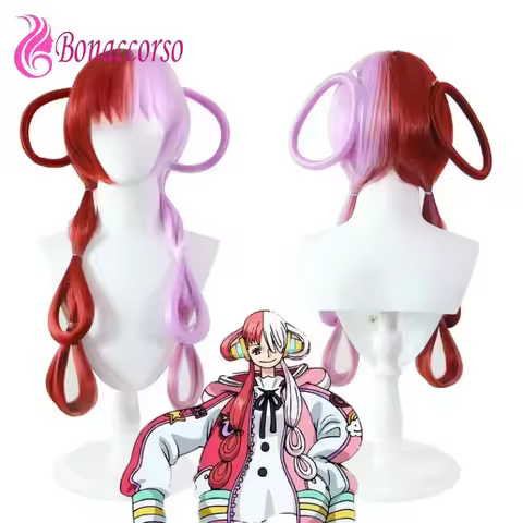 onepiece Uttar Cosplay Wig Singing Girl Red Pink Hair Synthetic Long Wig Anime Coser Cute Girl High Quality Wig Daily Party