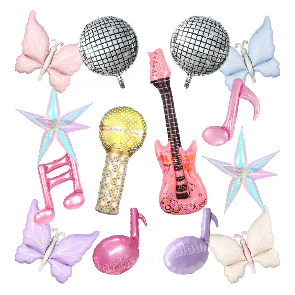 

2Pcs Music Themed Party Decorations Inflatable Guitar Music Note Disco Foil Balloons 80s 90s Concerts Birthday Supplies Globos