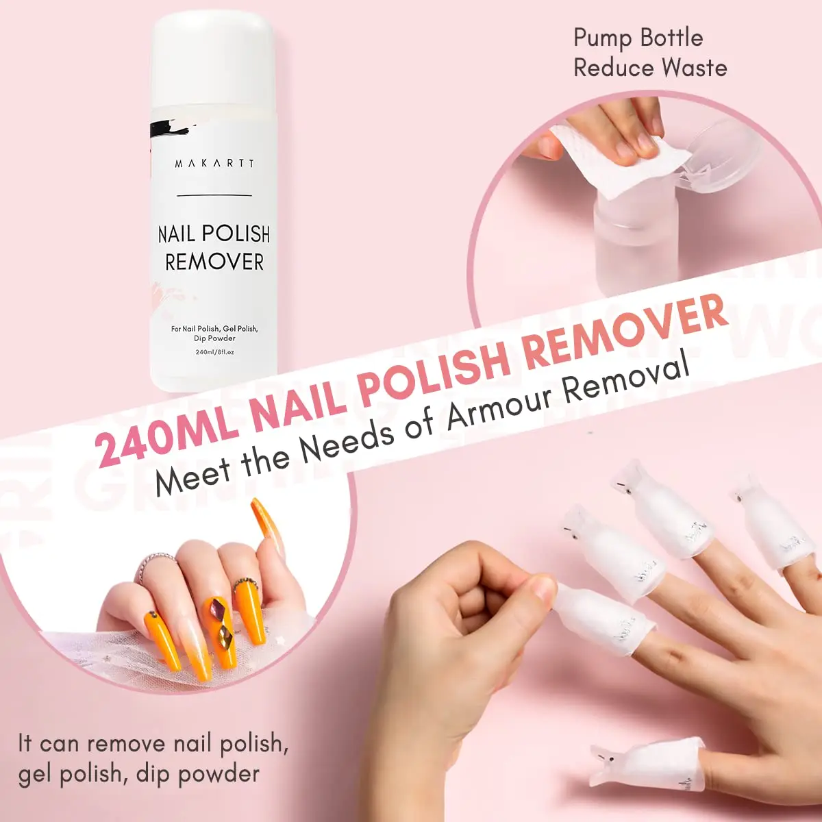 Gel Nail Polish Removers Kit, Makartt Cuticle Oil and Pusher, Lint Free Nail Wipes, Foil Wraps, Pump Dispenser, Nail Clips