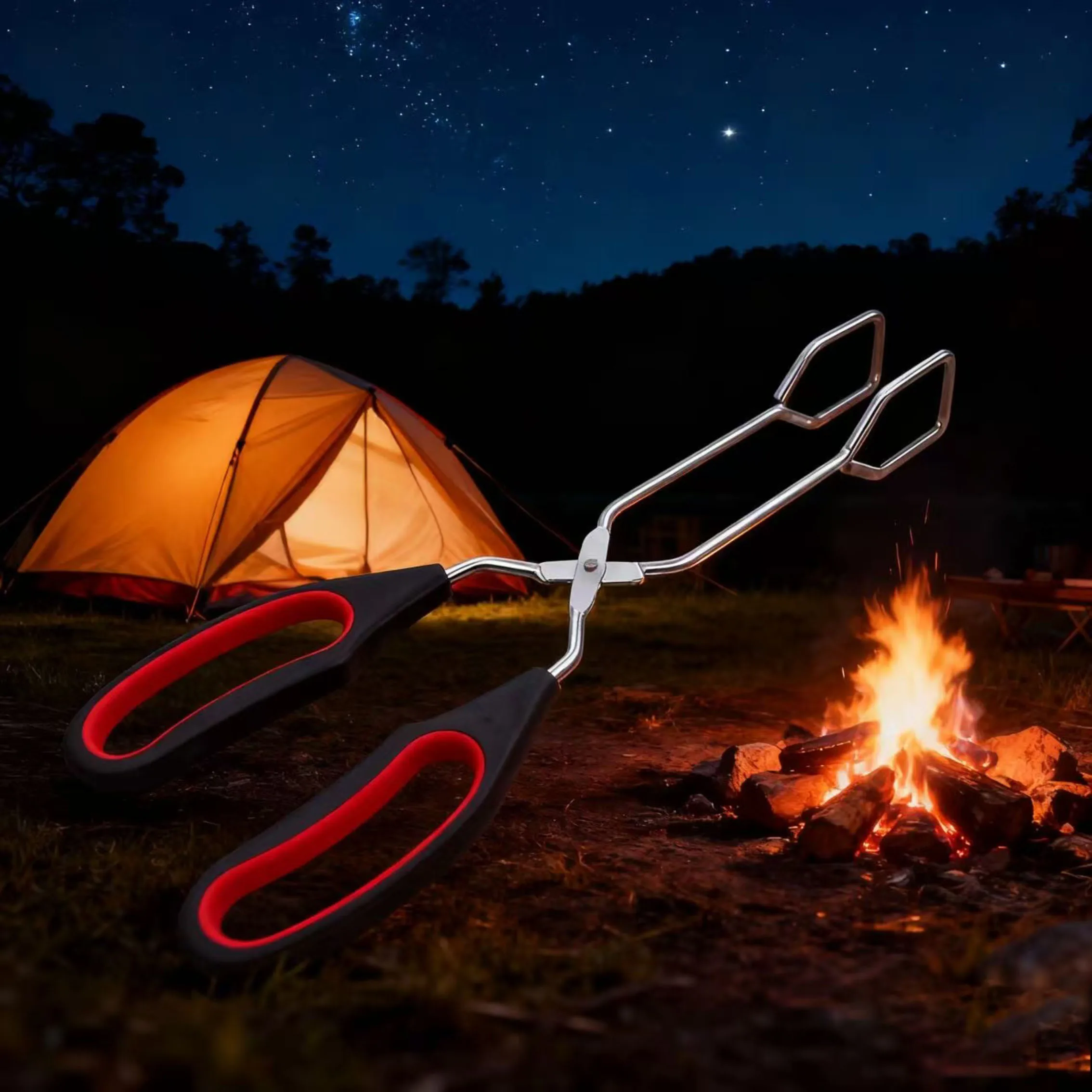 قطعة واحدة من مشبك الطعام متعدد الوظائف، مشبك فحم الشواء، مشبك الشواء، مشبك الخبز، ملقط النار الممتد، ملحقات الشواء