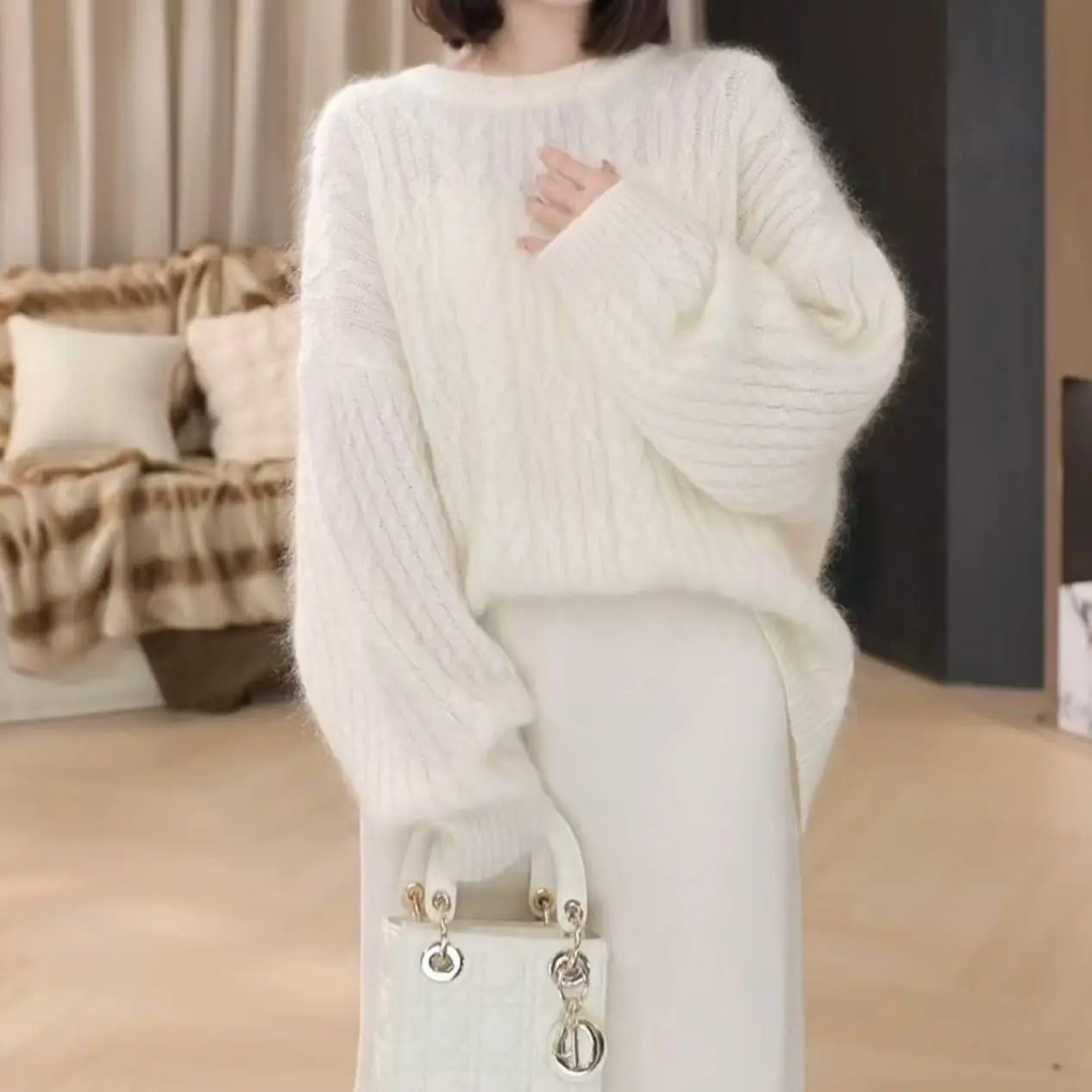 2026 Winter Knitted Sweater Temperament Explosion Lazy Wind Sweater High-end Bottoming Shirt