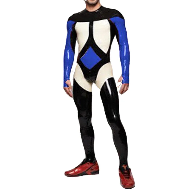 

100% Latex Rubber Sport Handsome Men Locomotive Catsuit Tight Bodysuit Size XS-XXL