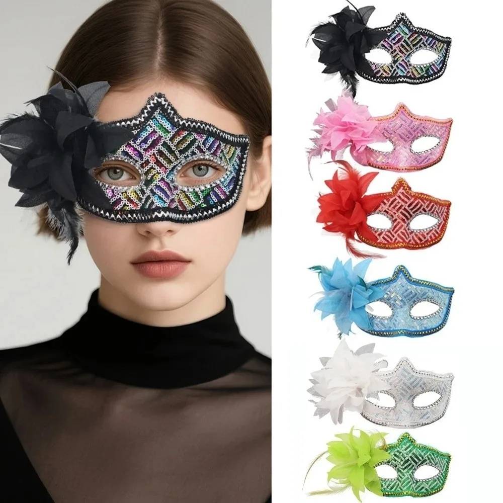 Anime Cosplay Sequin Halloween Party Mask Feather Plastic Flower Mask Halloween Dressing Cosplay Prop Masquerade Mask Girl