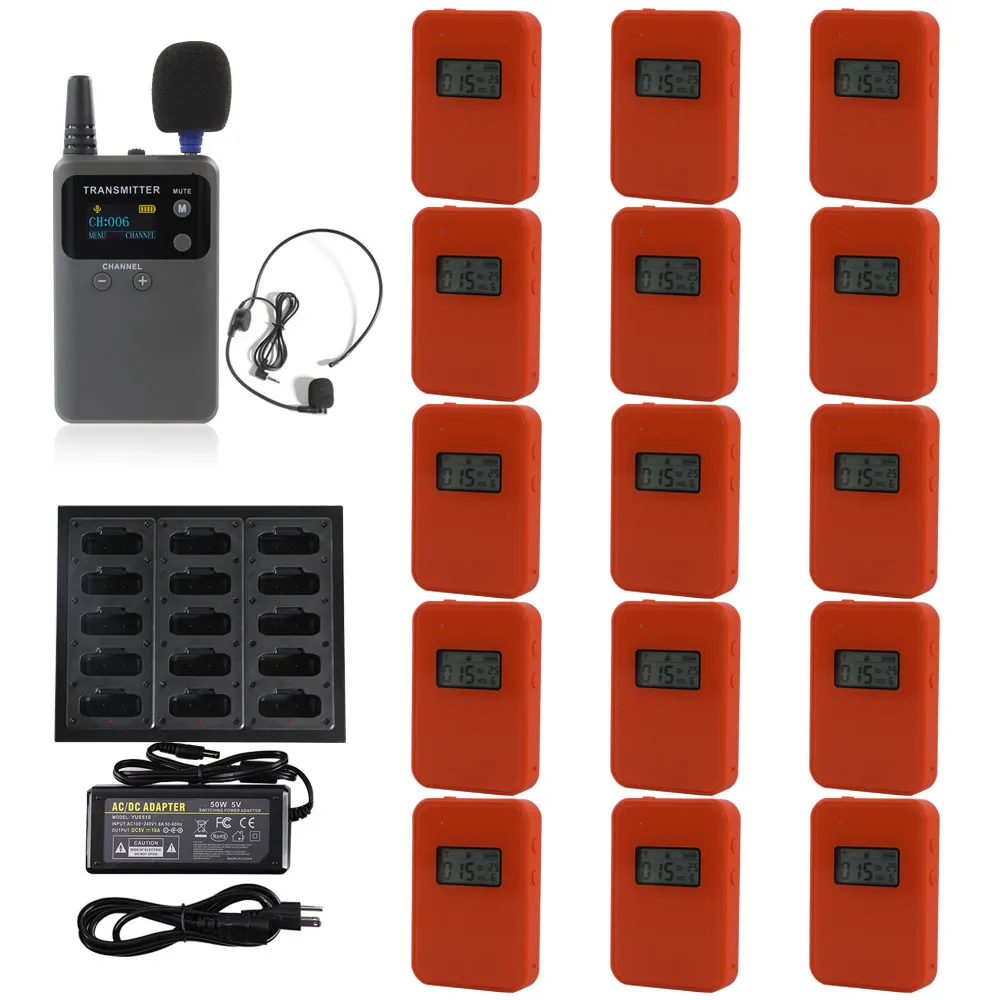 Wireless Audio Tour Guide Headset System 150 Meter Radio Guide, 70 Hours Battery Life for Conference Simultaneous Interpretation