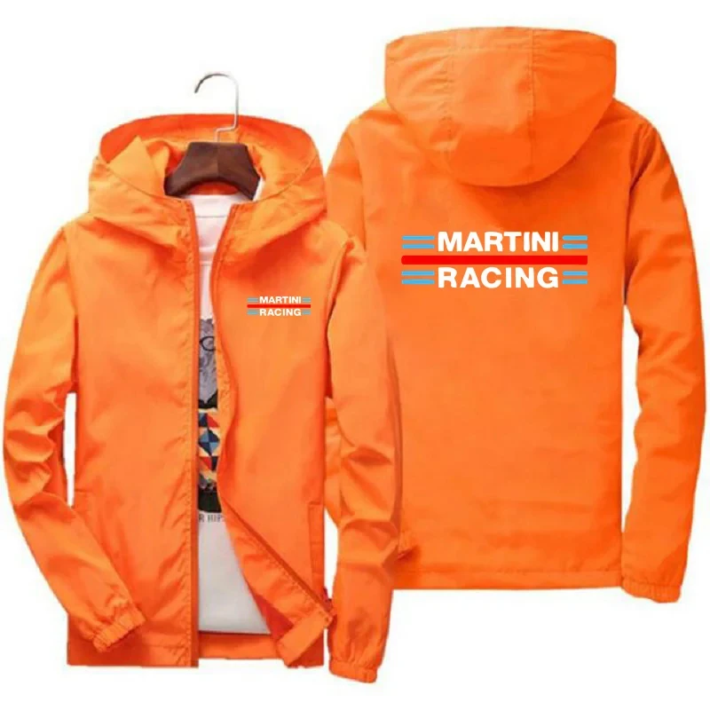 Spring and Autumn Martini Racing Men's Thin UV Resistant Coat, Zipper Hooded Windproof Sports Pilot Jacket, Beach Outdoor