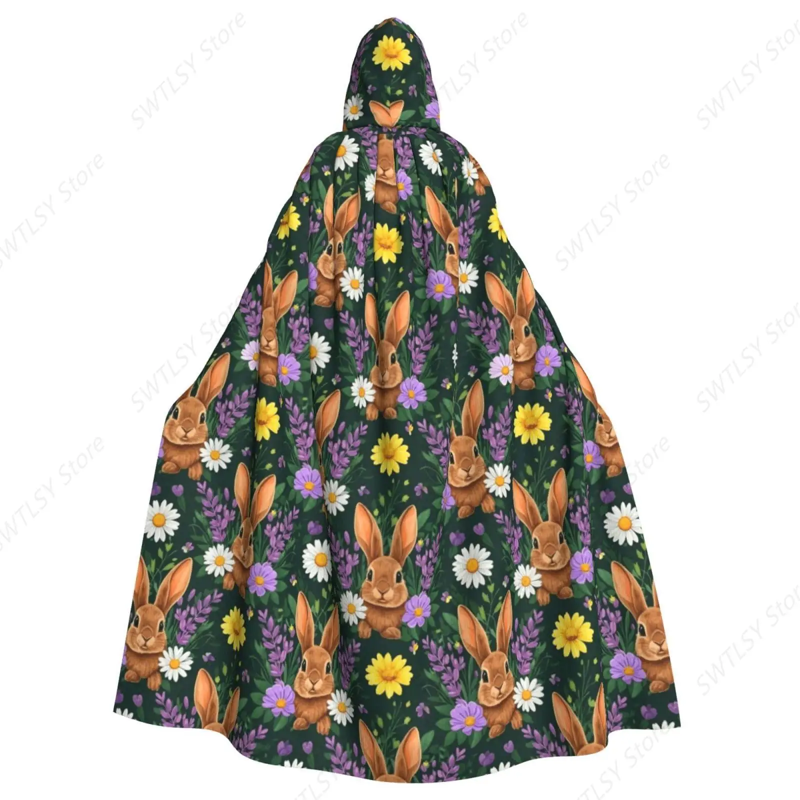 Women Men Costumes Capes Hooded Cloak Compatible with Rabbit Bunny Floral for Halloween Party