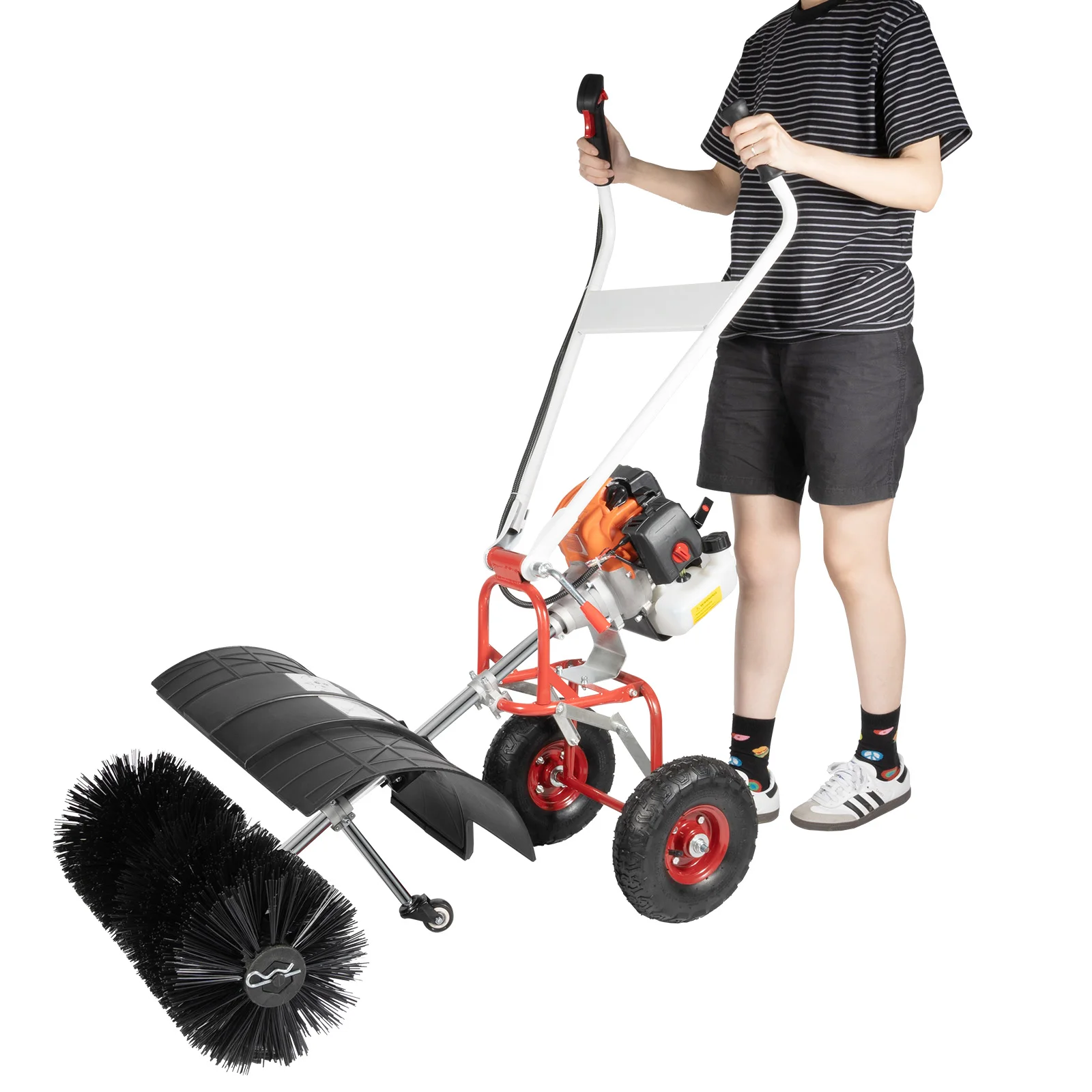 2-Stroke 52CC 2.5HP Gas Walk-Behind Snow Grass Sweeper, wheel Broom Cleaning Machine