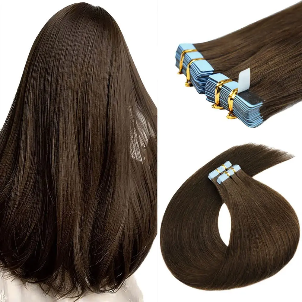 

Veravicky Invisible Tape in Human Hair Extensions Silky Straight for Hair Thinning 20Pcs/set 50 g/Seamless Skin Weft Dark Brown