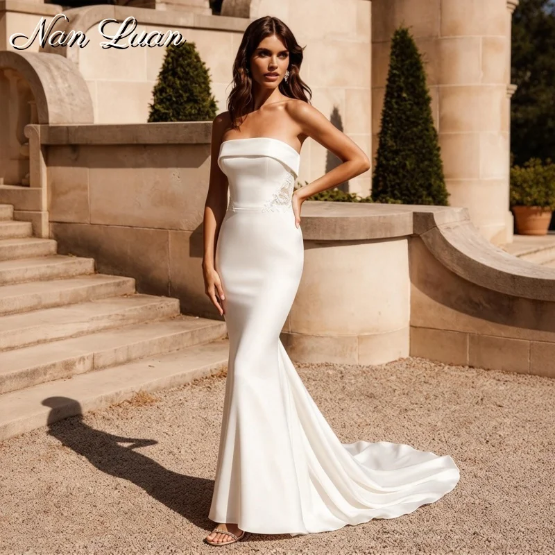 Romantic Wedding Gown Satin Mermaid Strapless Slim Fit Bridal Dress Vestidos De Novia Customized