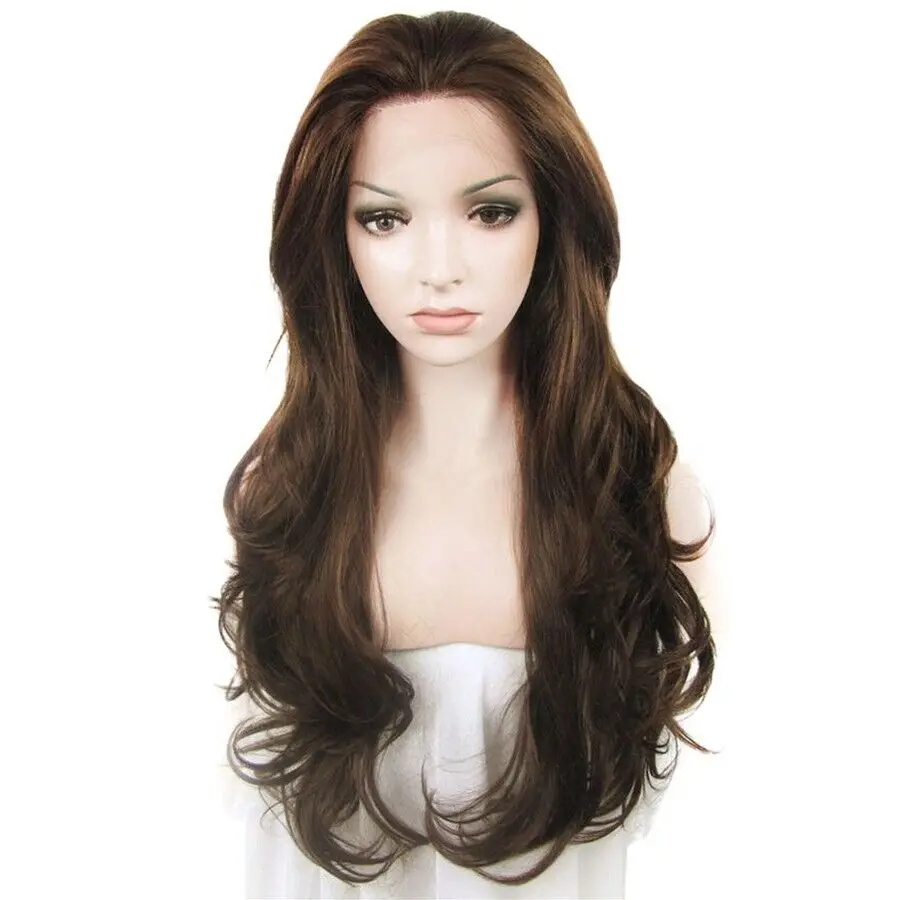 

Women Lace Front Wigs Daily wear Heat Resistant Hair Long Wavy Brown