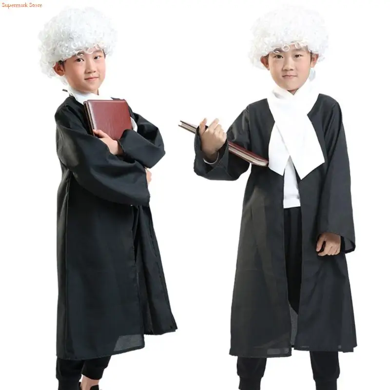Q5WE Kids Lawyer Judge Costume Professional Role Play Outfit Cosplay Wigs For School Activity And Halloween Parties
