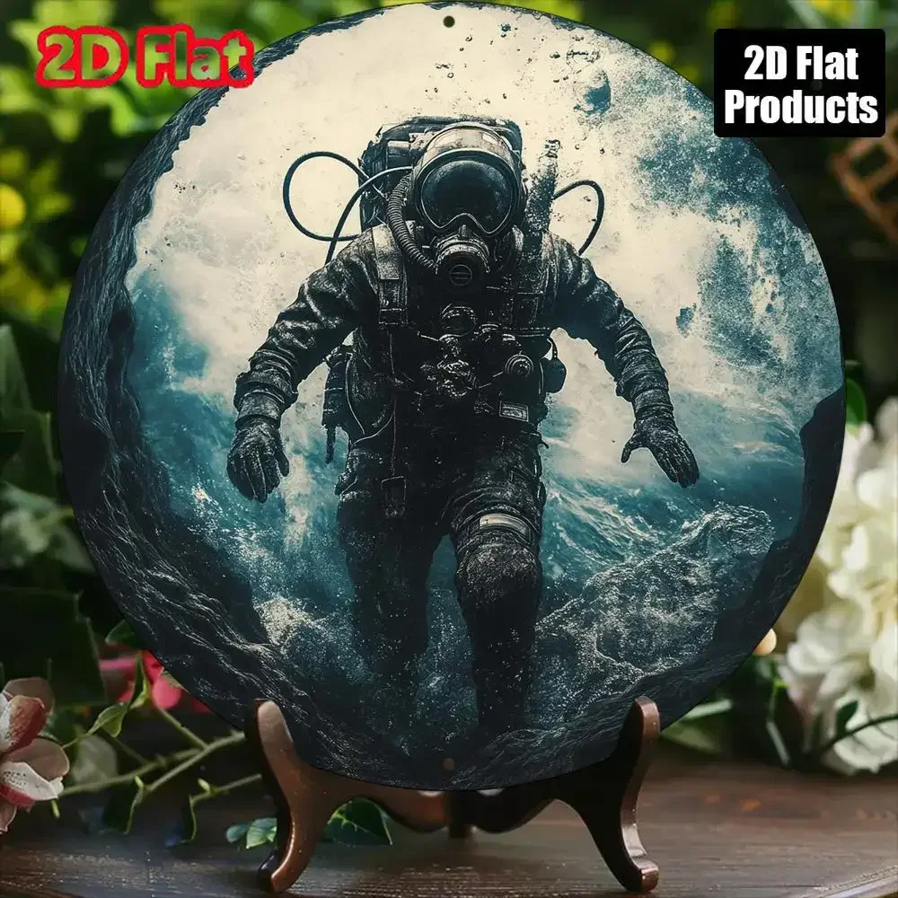 1pc,Horror Style Underwater Diving Theme Round Aluminum Wall Art Sign, Perfect for Home