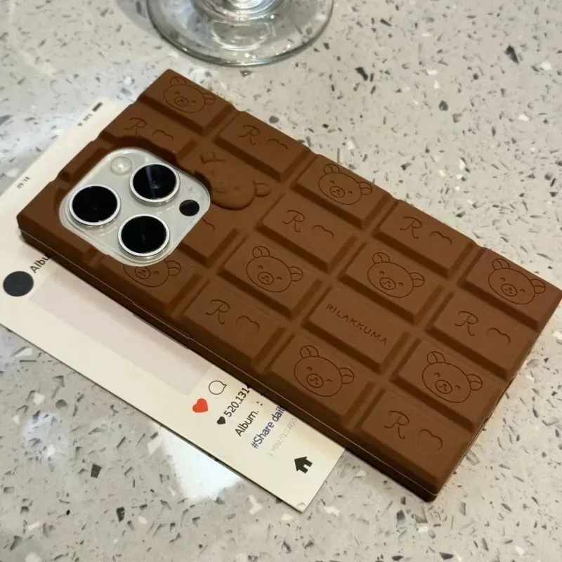 Cute Rilakkuma chocolate shaped embossed phone case shockproof protective cover for iPhone13 14 15 16 17pro max