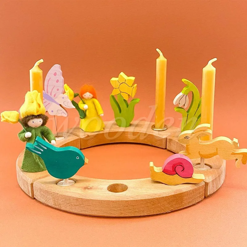 Ensemble de figurines d'anneau en bois pour enfants, bague de Waldorf, jouets à pinces, décoration festive et saisonnière, convocation d'anniversaire