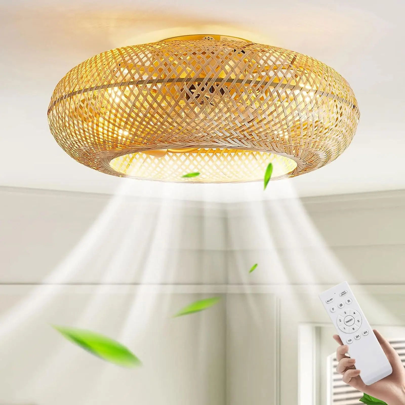 Deckenventilator Mit Beleuchtung Und Fernbedienung E27 Retro Bambus Deckenlampe Mit Ventilator Für Wohnzimmer Schlafzimmer