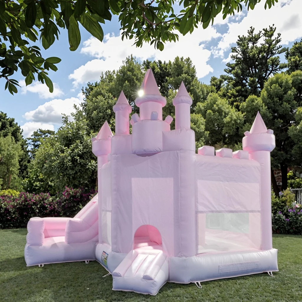 

！@Bouncy Castle Slide Inflatable Bounce House Commercial Outdoor Jumping Castle Kids Macron Pink PVC Material Party Combo Slide