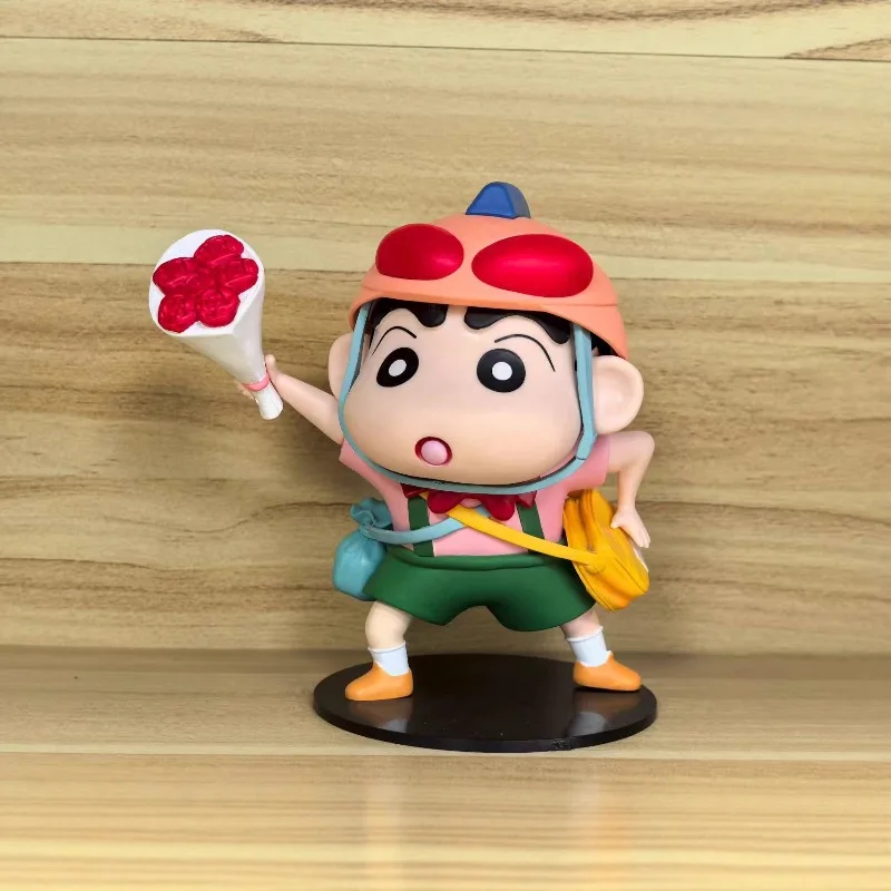 New Japanese Cartoon Crayon Shin Chan Flower Delivery Ornament Kawaii Student Desk Decoration Children's Creative Festival Gift