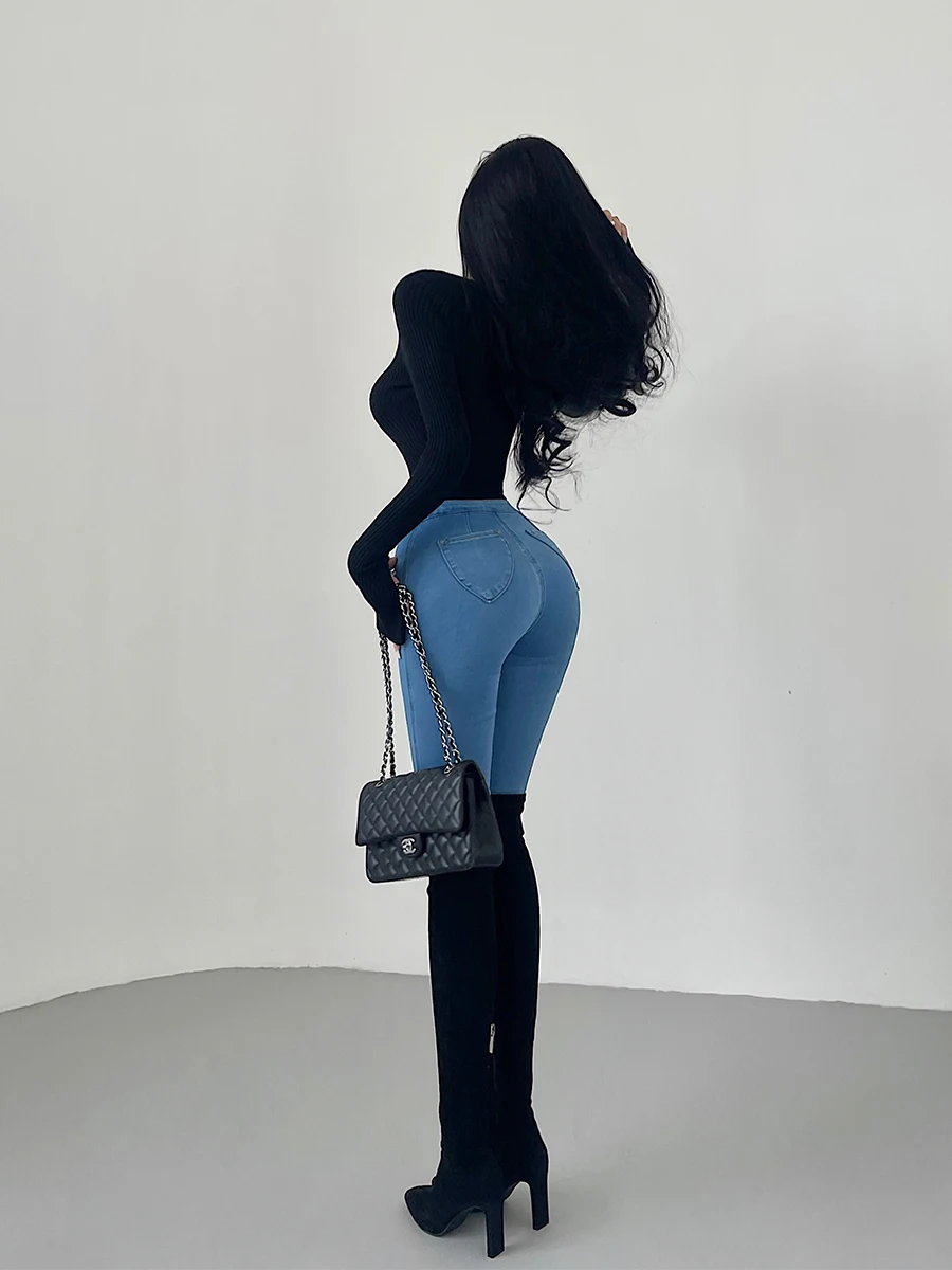 High Waist Elastic Pencil Jeans Slimming Leg Lengthening Hip Enhancing Long Trousers Women's Fashion Spring Autumn 2024